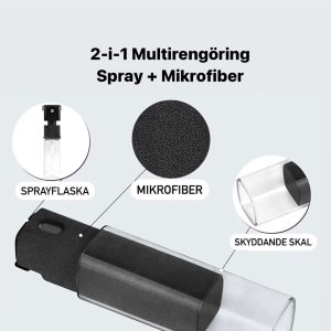 2-i-1 multirengöring sprayflaska med mikrofiber för bildskärmar