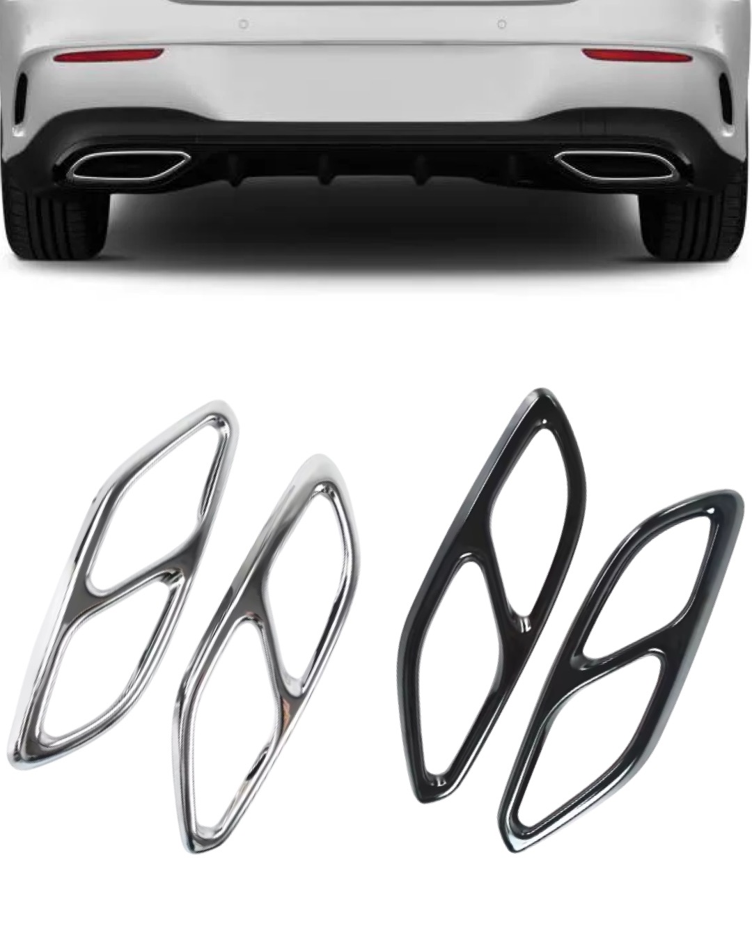 Mercedes CLA (20-24) Ändrör/Slutrör/Avgaskåpa – Svart & Silver 1 Mercedes CLA 2020–2024 ändrör svart eller silver