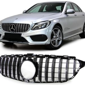 Mercedes GT-grill AMG look panamerican C-klass W205 14-18 (Svart/Krom)