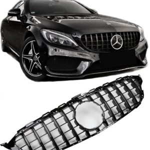 Mercedes GT-grill AMG look panamerican C-klass W205 14-18 (Helsvart)