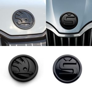 Svarta Skoda emblem 80mm/90mm till motorhuv & baklucka - Flera modeller