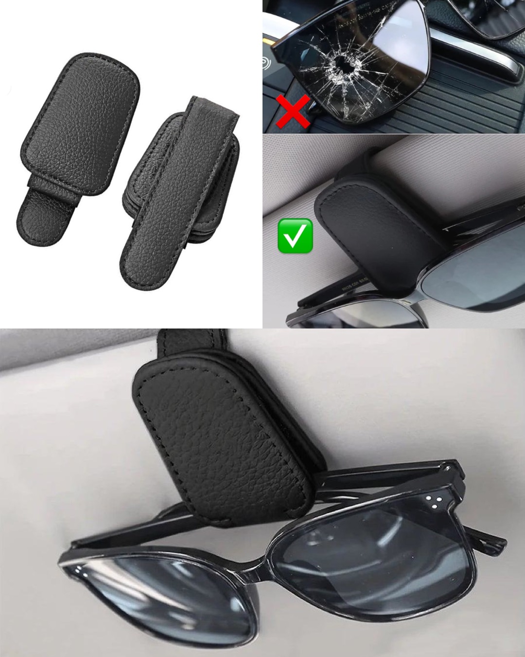 Universal glasögonhållare till bil - Magnetisk - Konstläder 1 Universal glasögonhållare till bil - Magnetisk - Konstläder