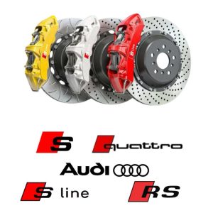 6-pack bromsdekaler till bromsok i svart/vit – AUDI/Quattro/RS/S-line/S