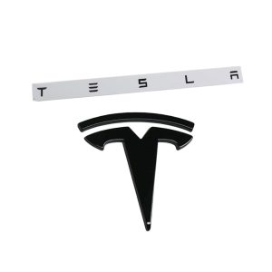 Svart Tesla text plus emblem 2-pack till Model 3/Y