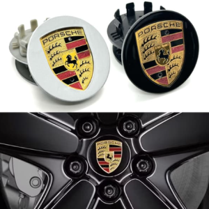 4-pack Porsche centrumkåpor i Svart/Grå (65mm/75mm)