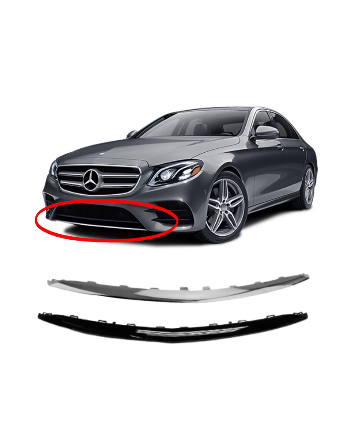 Mercedes E-klass W213 AMG-Line (16-20) frontläpp – Svart/Krom 1 Mercedes E-klass W213 AMG-Line (16-20) frontläpp – Svart/Krom